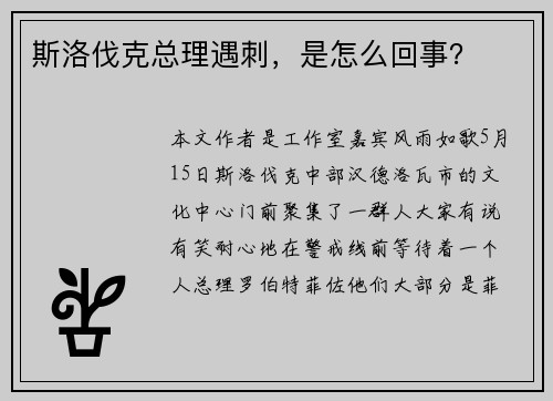 斯洛伐克总理遇刺，是怎么回事？