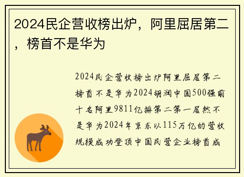 2024民企营收榜出炉，阿里屈居第二，榜首不是华为