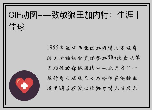 GIF动图---致敬狼王加内特：生涯十佳球