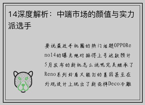 14深度解析：中端市场的颜值与实力派选手